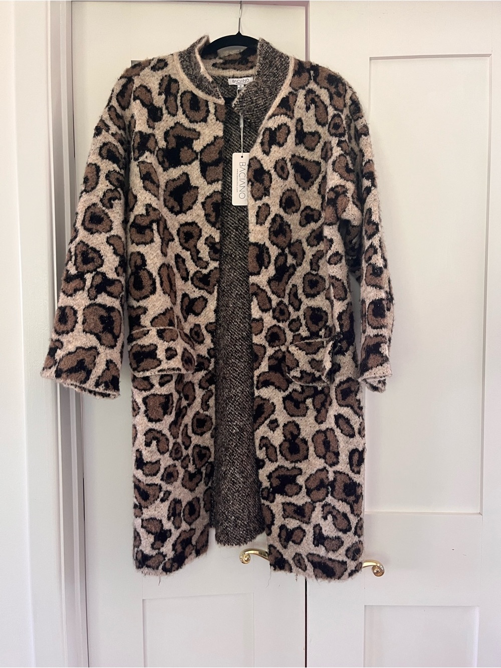 never worn! Braciano Leopard Print Teddy Coat in Brown and Beige